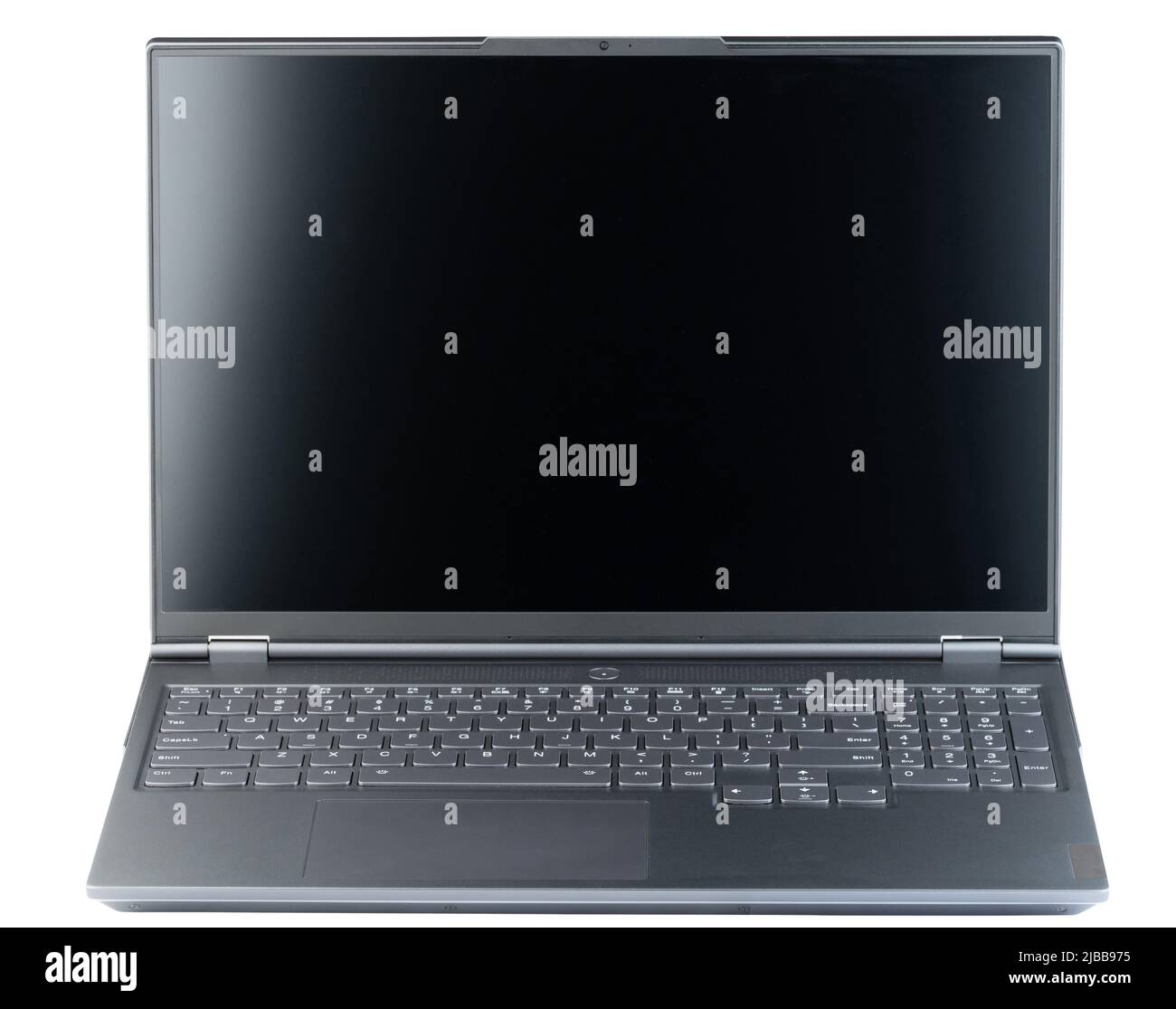 Decappottoaperto grigio moderno con tastiera vista frontale isolata Foto Stock