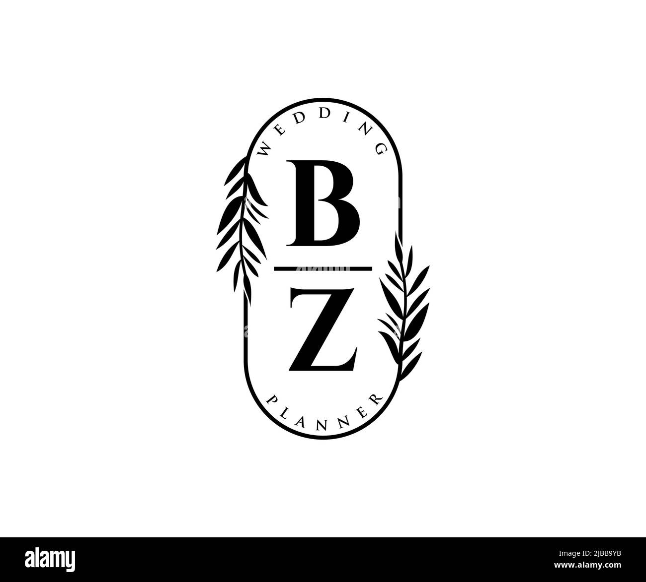 BZ iniziali lettera matrimonio monogramma collezione loghi, modelli moderni minimalisti e floreali disegnati a mano per carte di invito, Salva la data, elegante Illustrazione Vettoriale