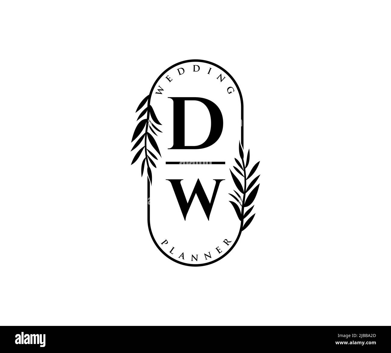 DW iniziali lettera matrimonio monogramma collezione loghi, modelli moderni minimalisti e floreali disegnati a mano per carte di invito, Salva la data, elegante Illustrazione Vettoriale