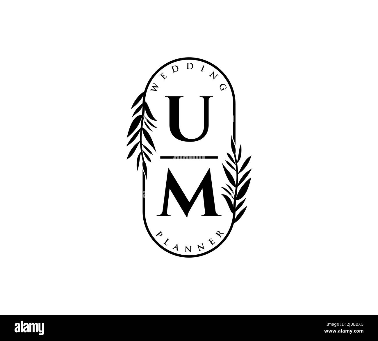 UM iniziali lettera matrimonio monogramma collezione loghi, disegnati a mano moderni minimalistici e modelli floreali per le carte di invito, Salva la data, elegante Illustrazione Vettoriale