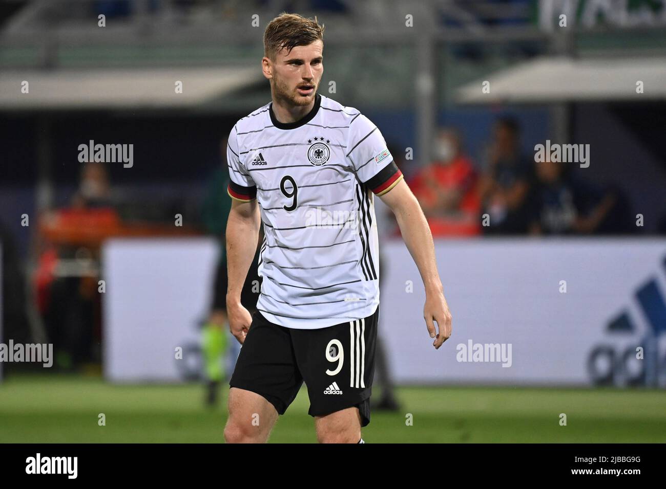 Bologna, Italia. 04th giugno 2022. Timo WERNER (GER), azione, immagine singola, singolo motivo tagliato, metà figura, metà cifra. Football UEFA Nations League, fase di gruppo 1.matchday Italy (ITA) - Germany (GER) 1-1, on June 4th, 2022, Renato Dall `Ara Stadium Bologna Credit: dpa/Alamy Live News Foto Stock