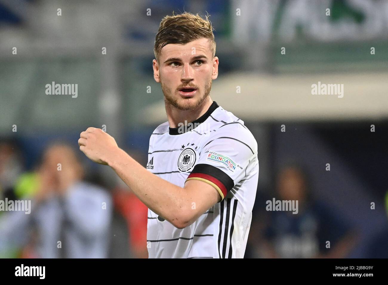 Bologna, Italia. 04th giugno 2022. Timo WERNER (GER), azione, immagine singola, singolo motivo tagliato, metà figura, metà cifra. Football UEFA Nations League, fase di gruppo 1.matchday Italy (ITA) - Germany (GER) 1-1, on June 4th, 2022, Renato Dall `Ara Stadium Bologna Credit: dpa/Alamy Live News Foto Stock