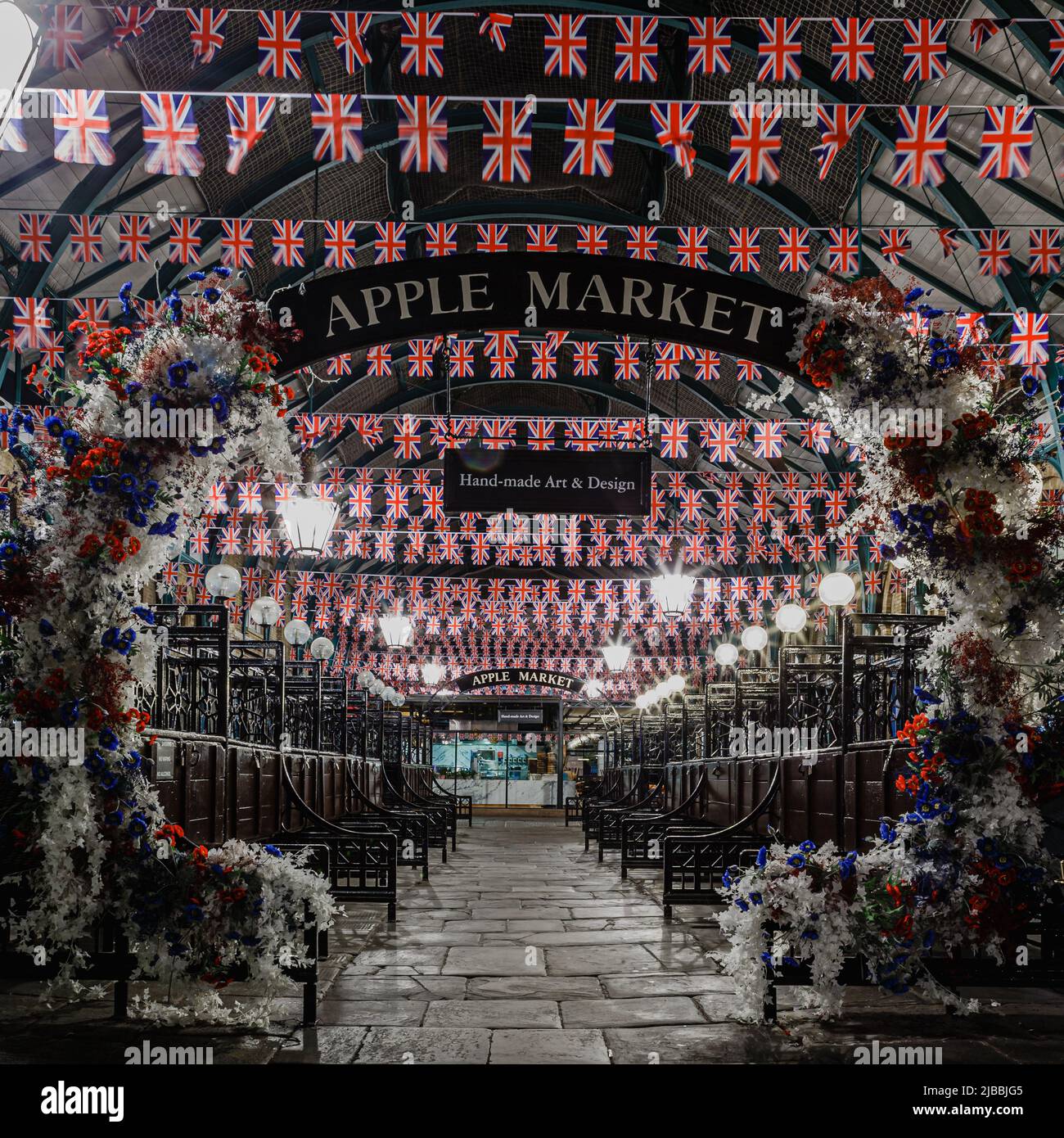 Mercato Apple vuoto a Covent Garden, Londra. Foto Stock