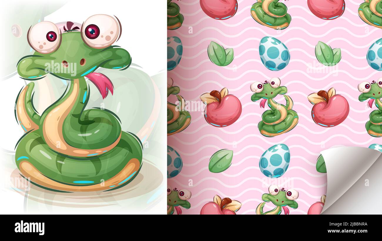 Cute serpente pazzo - serpente senza cuciture Illustrazione Vettoriale