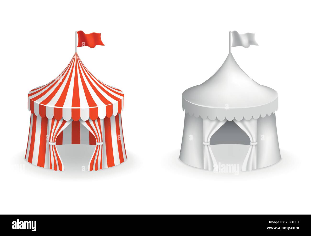 Tenda circense rotonda. Tenda del festival vettoriale con illustrazione d'ingresso. Circo e carnevale, tenda mockup per divertimento Illustrazione Vettoriale