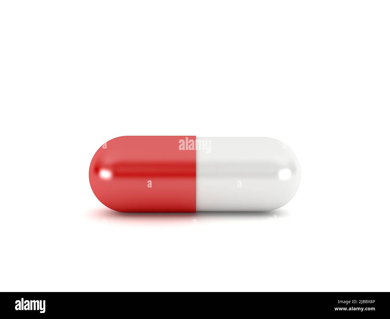 Capsula di pillola rossa isolata su sfondo bianco, 3D rendering Foto Stock
