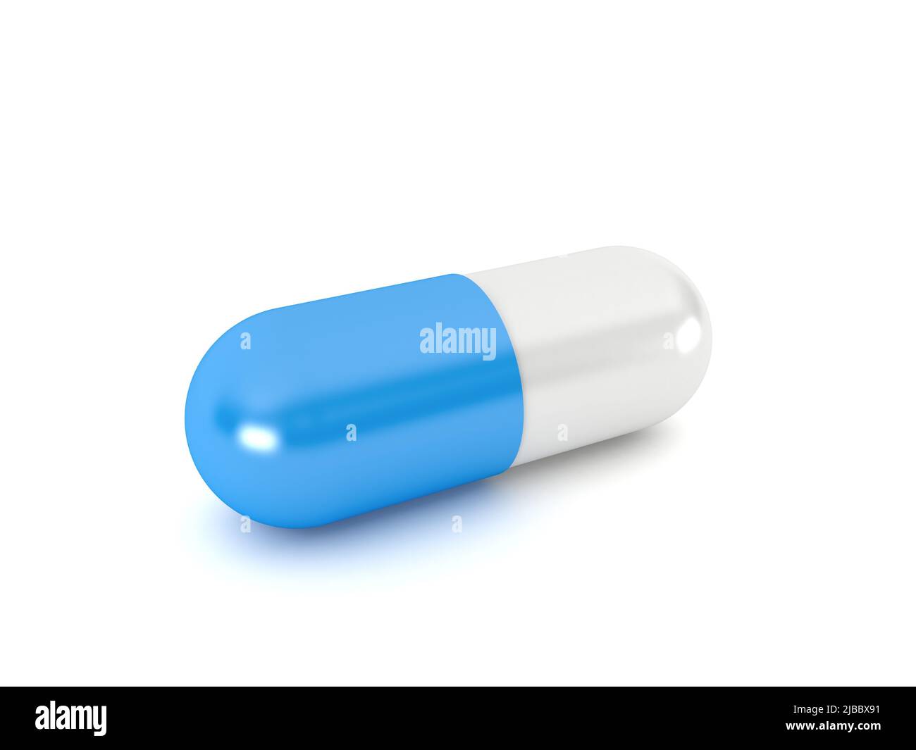 Capsula di pillola blu isolata su sfondo bianco, 3D rendering Foto Stock