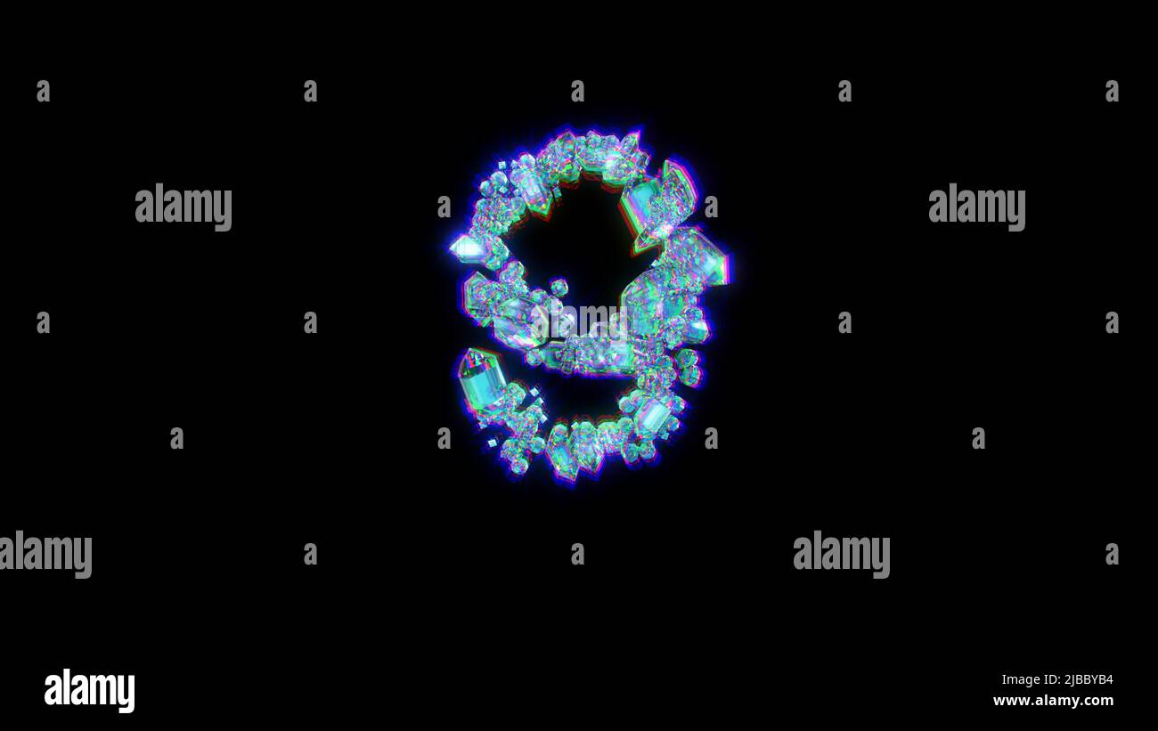 Carattere dicroico di pietre gemme con aberrazioni cromatiche - numero 9, isolato - oggetto 3D illustrazione Foto Stock