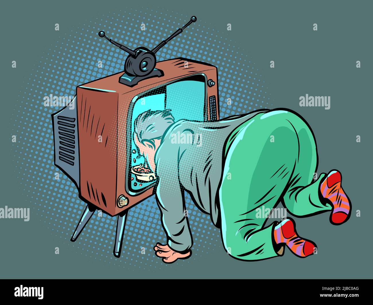 Visualizzatore televisivo Zombie. Propaganda alimentare. Falso media TV Illustrazione Vettoriale