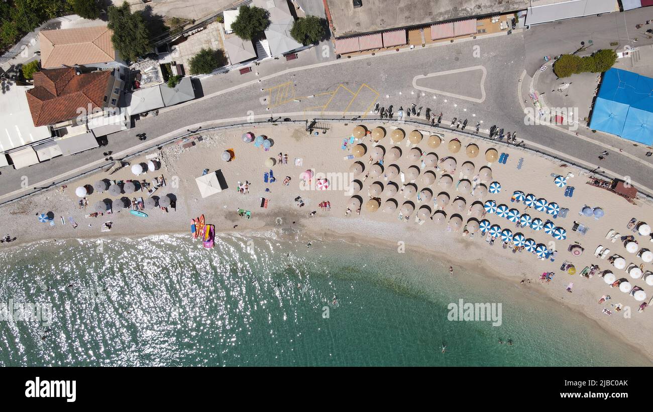 Parga, caraibi greci in prevesa, famosa destinazione tropicale vacanza attrazione turistica estate con il blu profondo del mare ionio, grecia Foto Stock