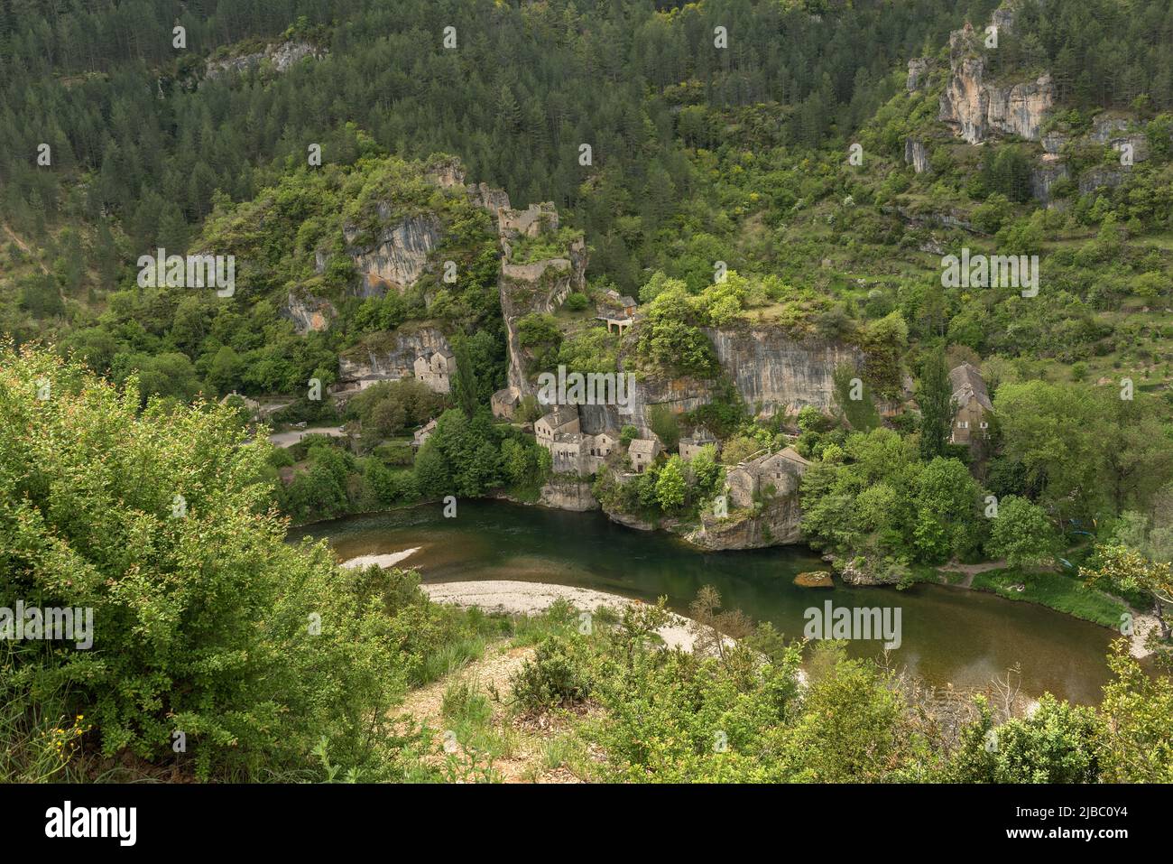 Villaggio di Castelbouc nelle gole del Tarn, Francia Foto Stock