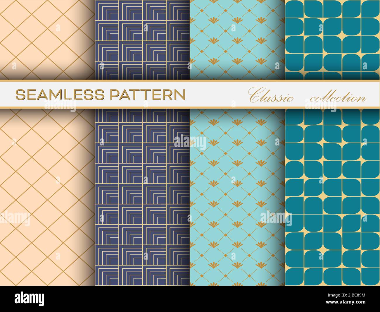 set di motivi classici senza cuciture di tessitura d'oro di diverse tavolozze di colore per texture, tessuti, sfondo semplice e design creativo Illustrazione Vettoriale