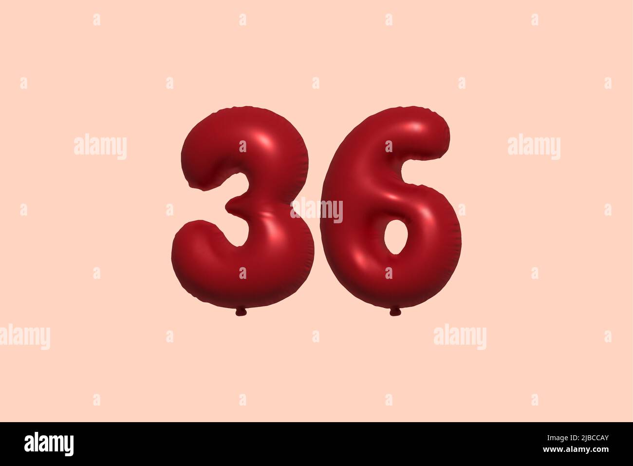 palloncino in numero 36 3d realizzato con rendering realistico di palloncino in aria metallica 3d. 3D palloncini di elio rosso per la vendita decorazione Party compleanno, celebrare anniversario, Vacanza nuziale. Illustrazione vettoriale Illustrazione Vettoriale