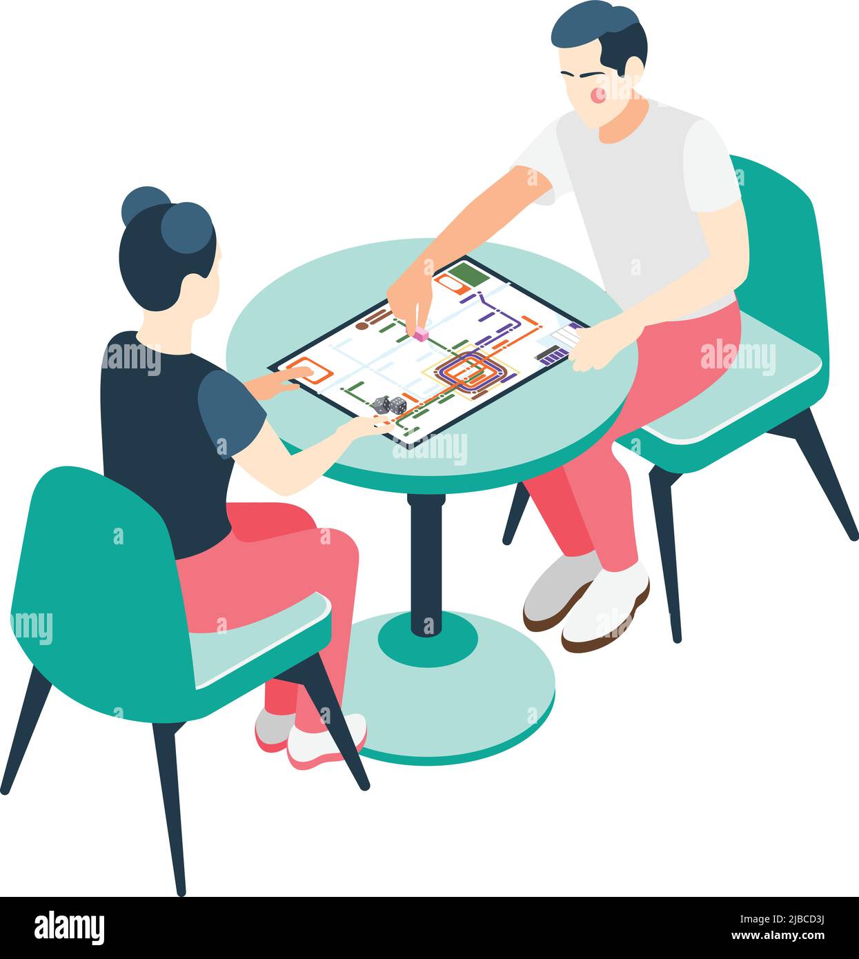 Giochi da tavolo isometrici con coppie di gioco passatempo vettore illustrazione Illustrazione Vettoriale