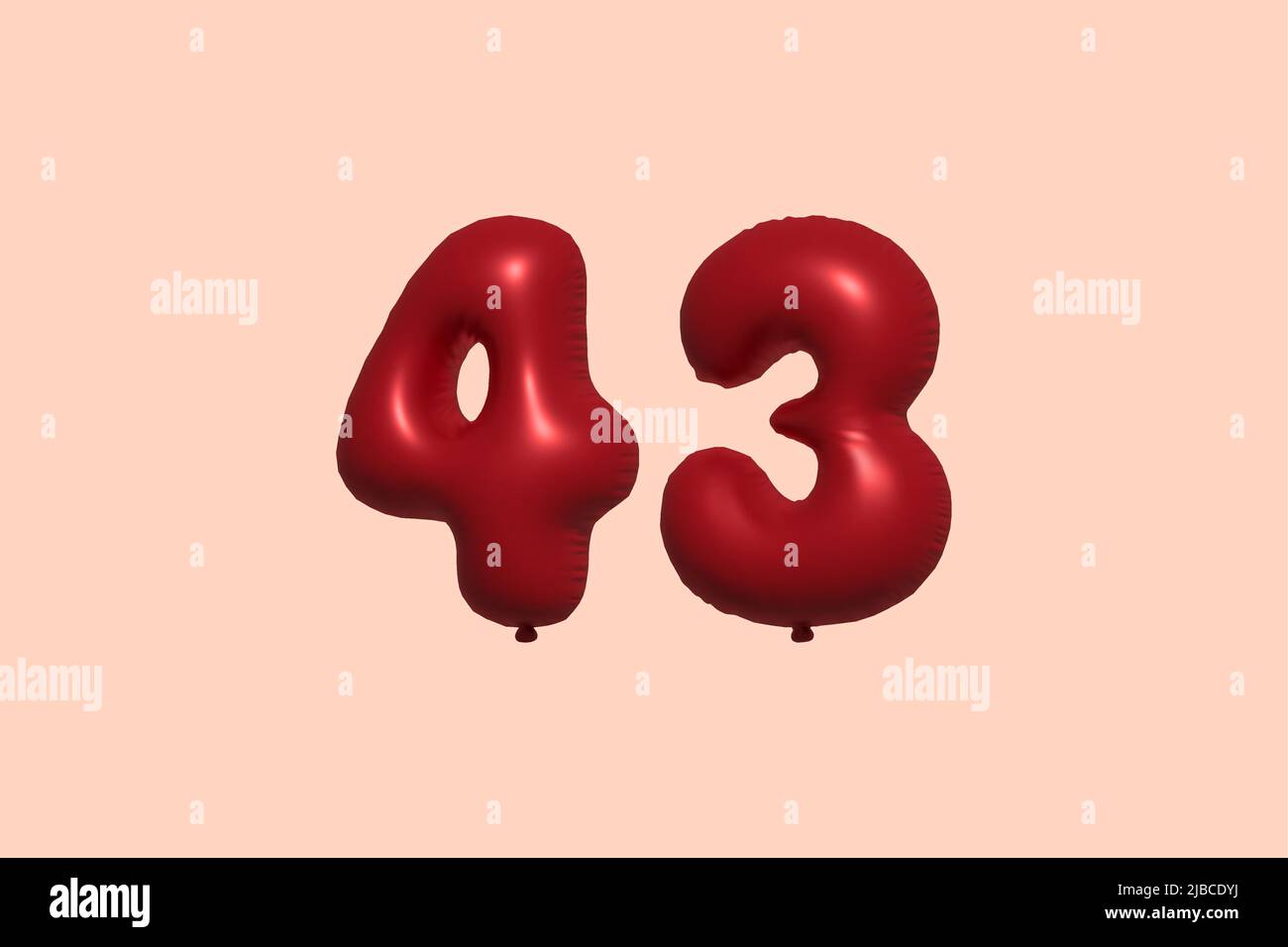 palloncino in numero 43 3d realizzato con rendering realistico di palloncino in aria metallica 3d. 3D palloncini di elio rosso per la vendita decorazione Party compleanno, celebrare anniversario, Vacanza nuziale. Illustrazione vettoriale Illustrazione Vettoriale