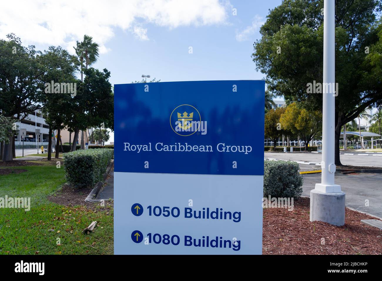 Logo Royal Caribbean Group presso la sede centrale di Miami, Stati Uniti. Foto Stock