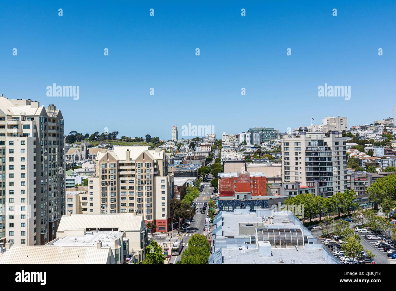 Vista panoramica del quartiere di Fillmore dall'alto, San Francisco, California Foto Stock