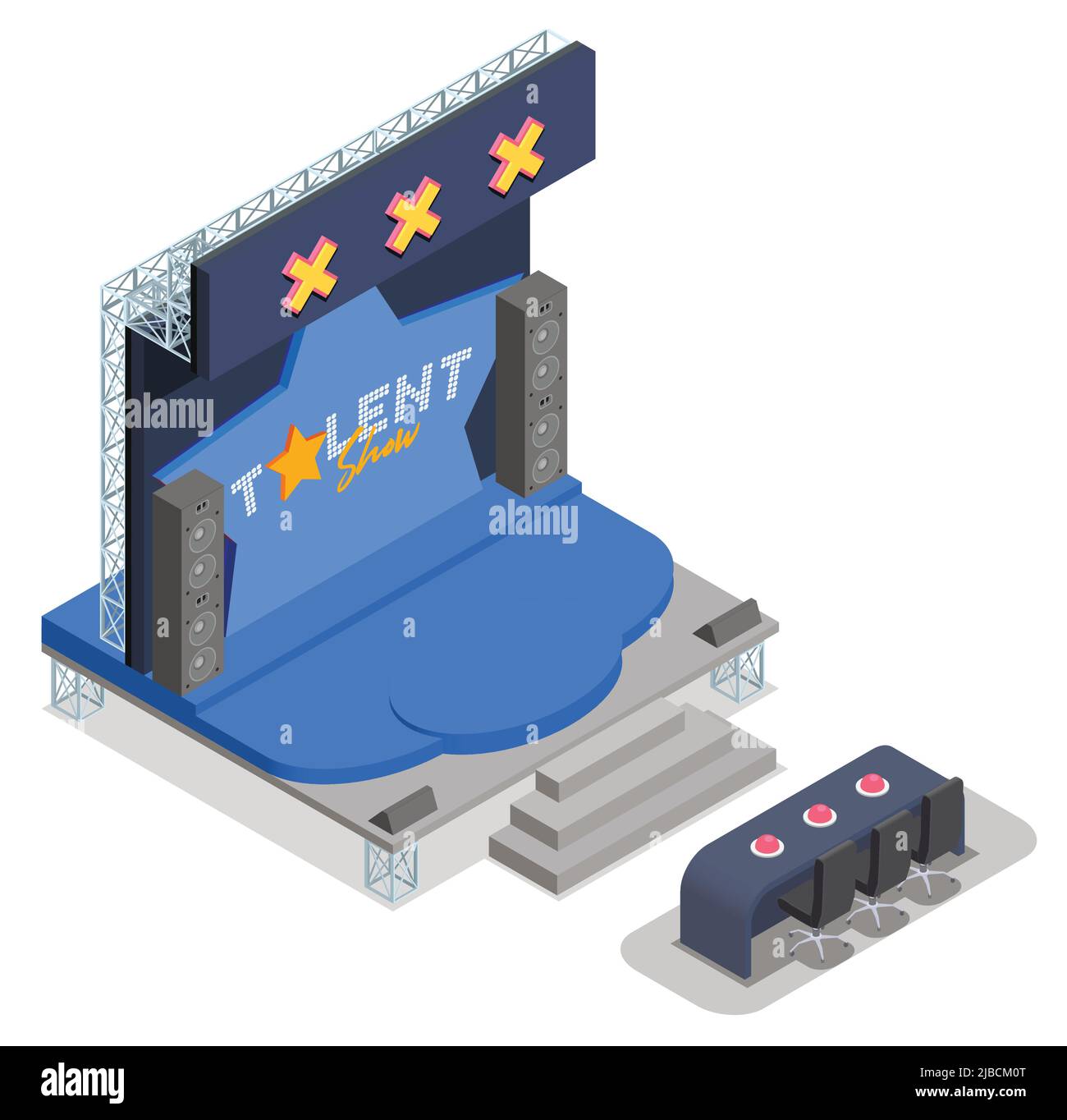 TV talent show composizione isometrica con immagine di palco dotato di schermo acustica e giudice sedili illustrazione vettoriale Illustrazione Vettoriale