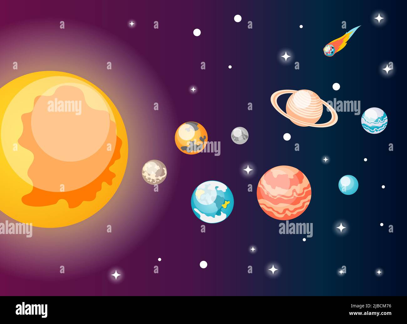 Composizione isometrica astronomica con vista dello spazio esterno e immagini di illustrazione vettoriale dei pianeti del sistema solare e solare Illustrazione Vettoriale