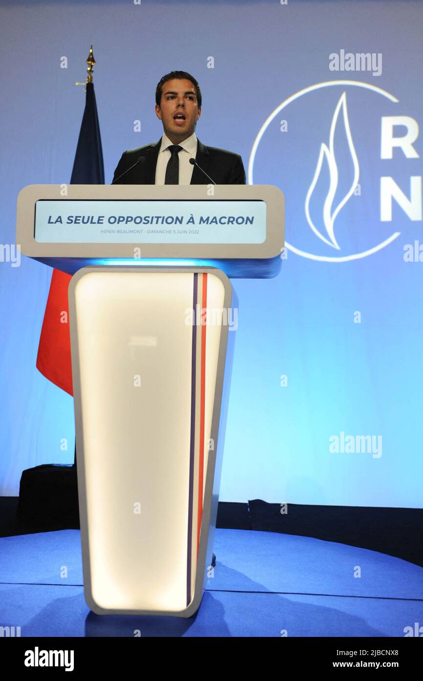 Ludovic Pajot, sindaco di Bruay-la-Buissiere durante una riunione del Rassemblement National (RN), un partito francese di estrema destra a Henin-Beaumont, Francia, il 5 giugno 2022, nell'ambito delle elezioni legislative del 2022. Foto di Christophe Forestier/ABACAPRESS.COM Foto Stock