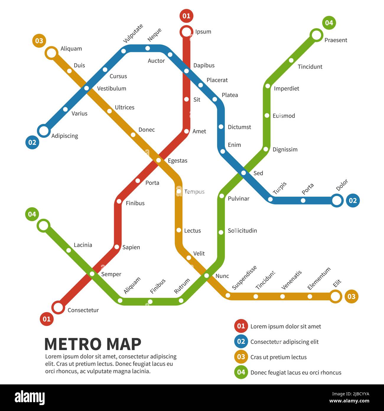Metropolitana, metro vettore mappa. Modello di sistema di trasporto cittadino. Schema della metropolitana, metropolitana strada, trasporto ferrovia metropolitana illustrati Illustrazione Vettoriale