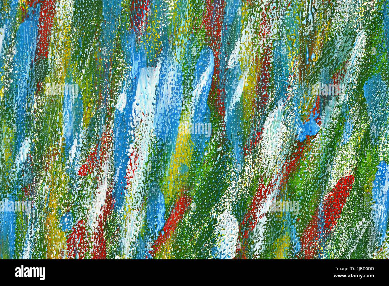 Sfondo creativo di pennellate colorate su un primo piano di tela. Astratto sfondo artistico da pennellate di pennellate verde rosso bianco blu giallo colori macro. Disegno di pittura sfondo texture pittura Foto Stock