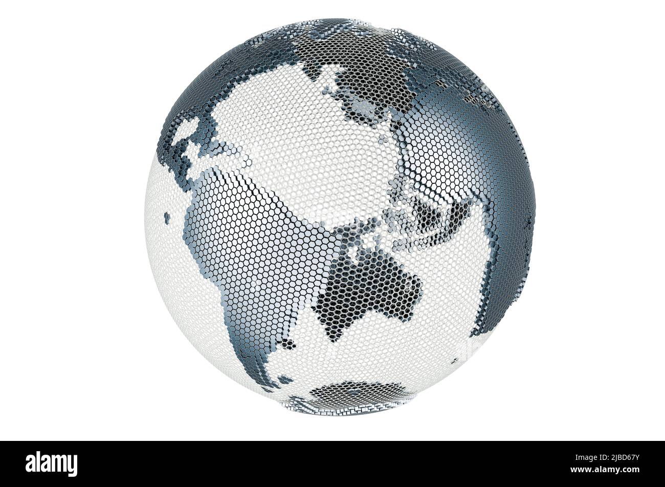 Astratto argento globo Terra, 3D rendering isolato su sfondo bianco Foto Stock