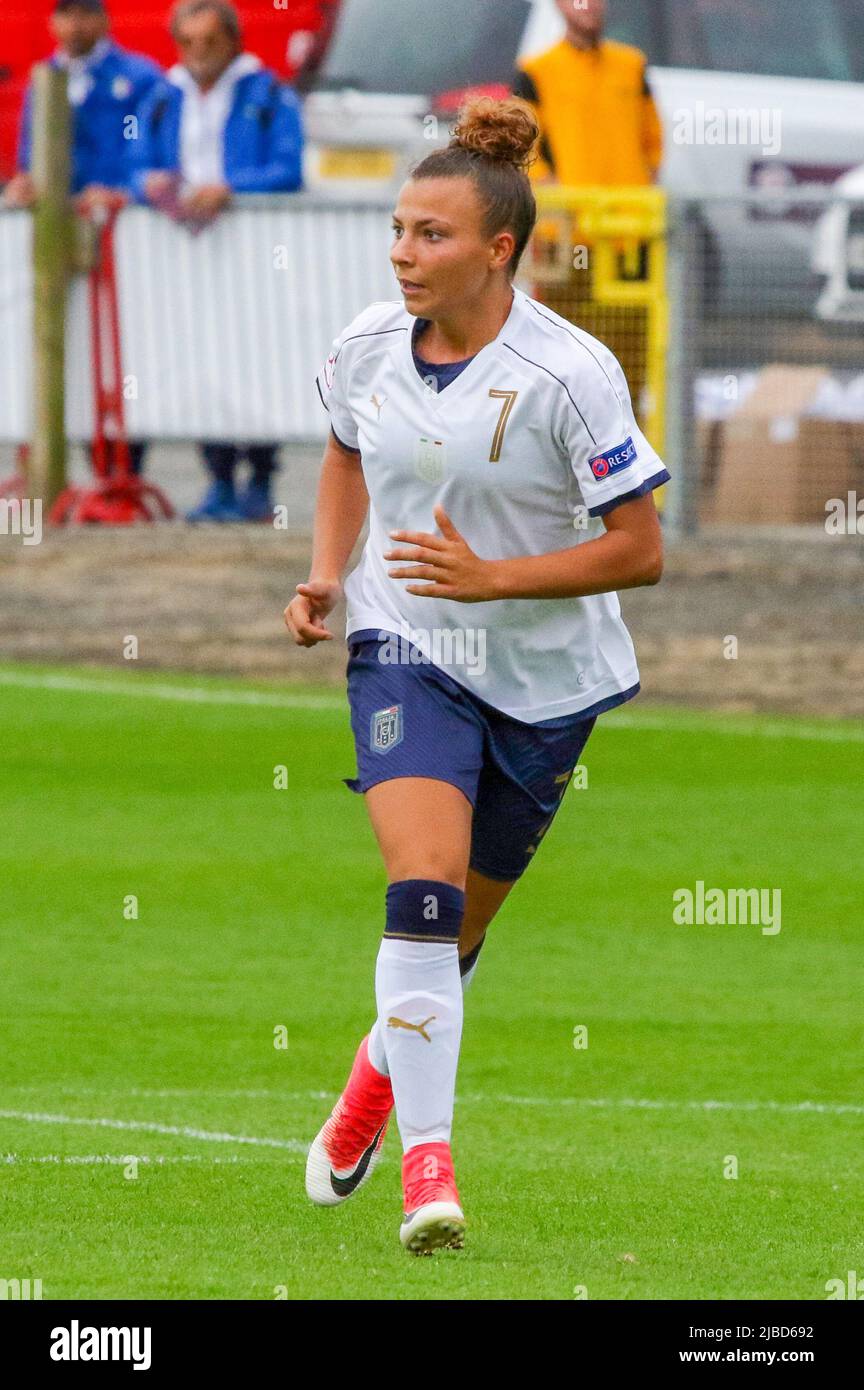 UEFA European Women's Under-19 Championship 2017 Final Tournament. 14 agosto 2017 Paesi Bassi 3 Italia 3 a Shamrock Park Portadown. Italia Donna Internazionale giocatore di calcio Arianna Caruso Italia (7). Foto Stock