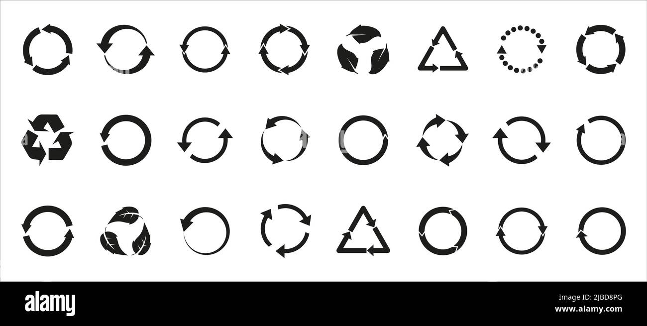 Freccia riciclata, serie di icone. Illustrazione vettoriale. Illustrazione Vettoriale