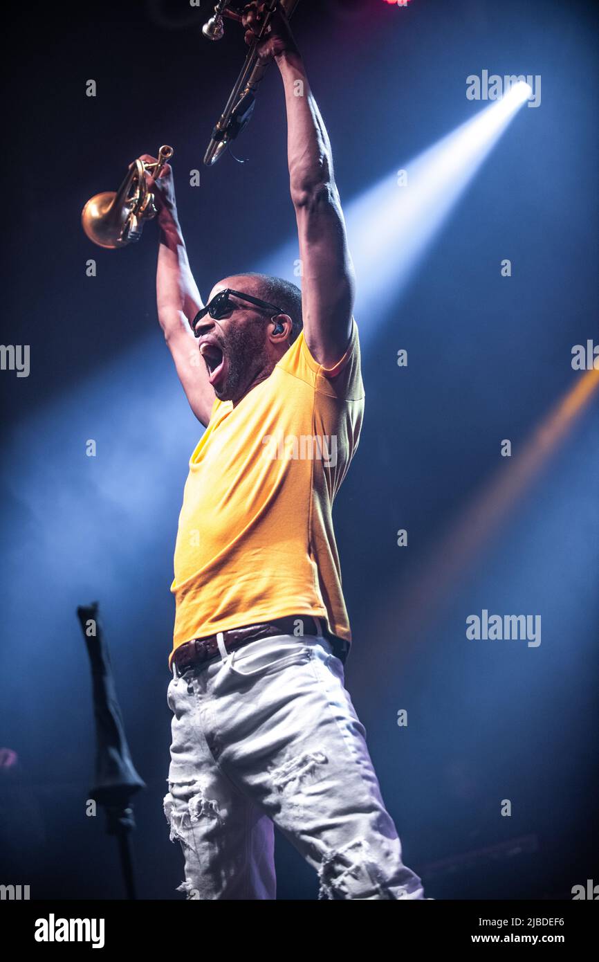 Trombone Shorty in esecuzione a Razzmatazz, Barcellona 3 giugno 2022. Fotografo: ALE Espaliat Foto Stock