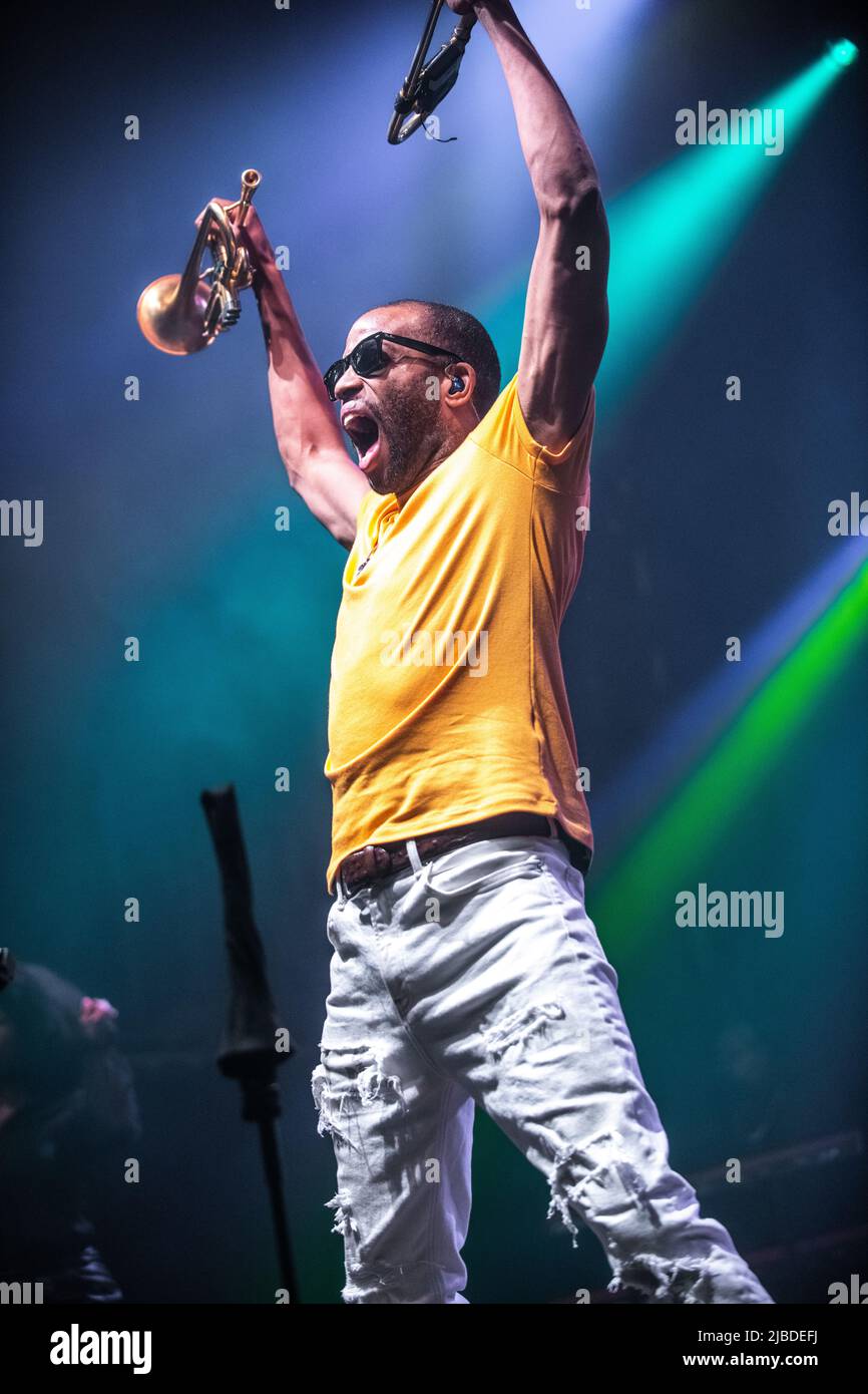 Trombone Shorty in esecuzione a Razzmatazz, Barcellona 3 giugno 2022. Fotografo: ALE Espaliat Foto Stock
