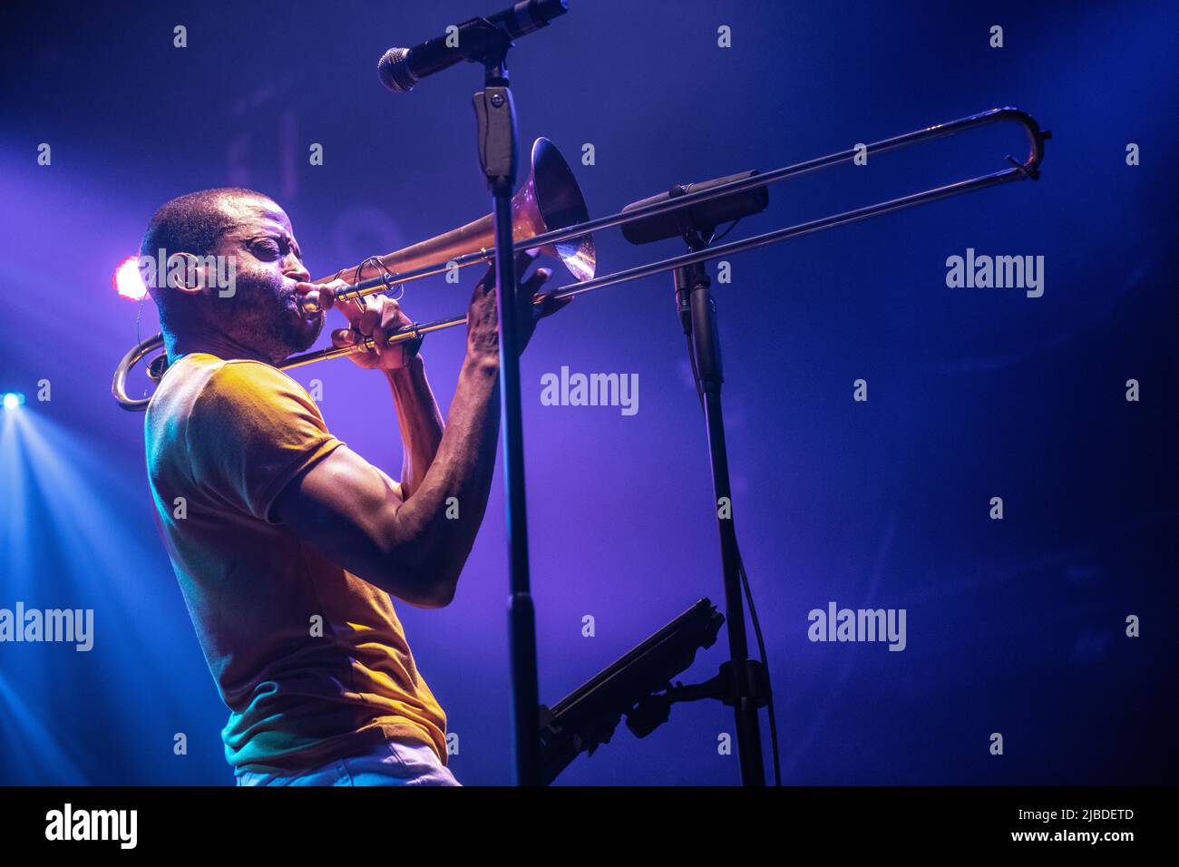 Trombone Shorty in esecuzione a Razzmatazz, Barcellona 3 giugno 2022. Fotografo: ALE Espaliat Foto Stock
