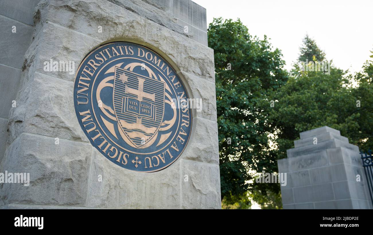 South Bend, Indiana - 25 maggio 2022: University of Notre Dame Fighting Irish College campus Foto Stock