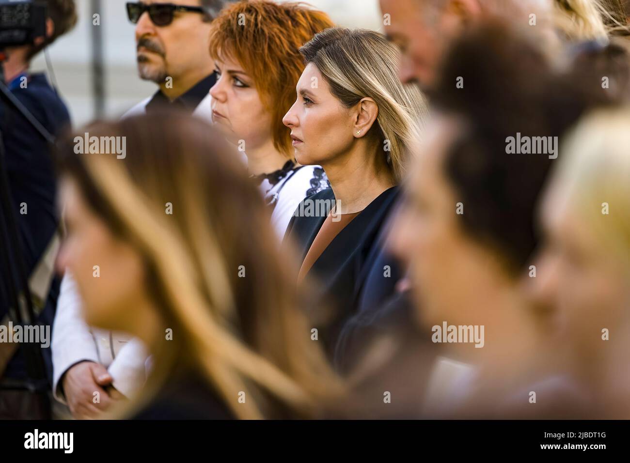 Olena Zelenska, moglie del presidente ucraino Volodymyr Zelensky ha iniziato un memoriale per la memoria dei bambini uccisi a causa dell'aggressione russa a Kiev, Ucraina Foto Stock