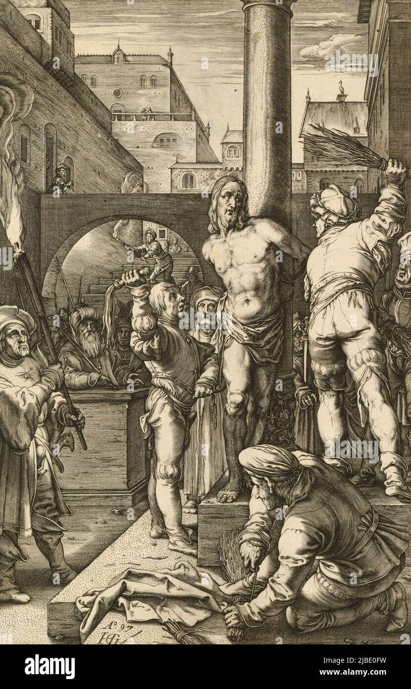 La Flagellazione, dalla Passione di Cristo di un anonimo artista, dopo Hendrick Goltzius Foto Stock