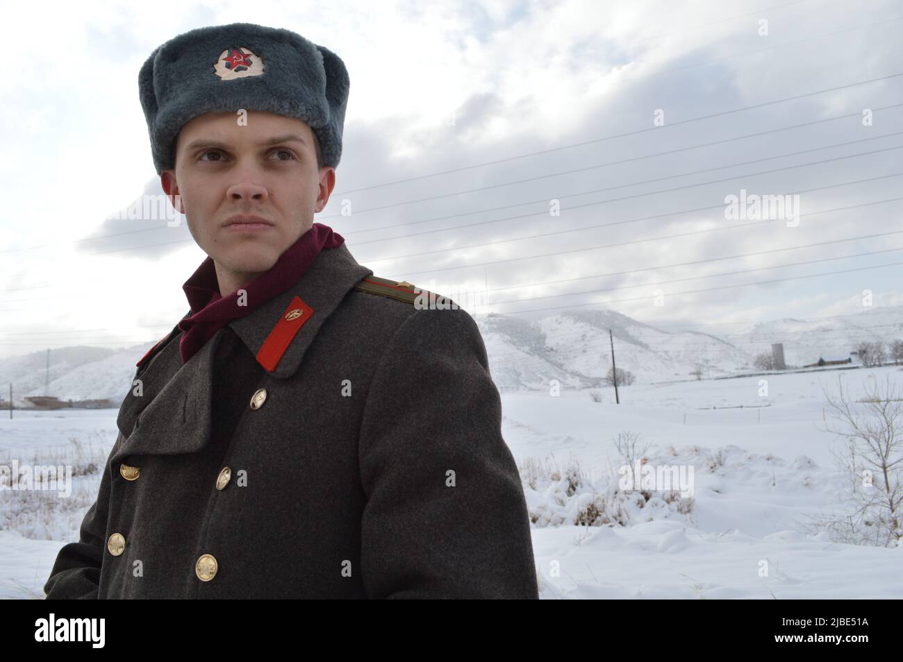 Soldato russo in uniforme invernale Foto Stock