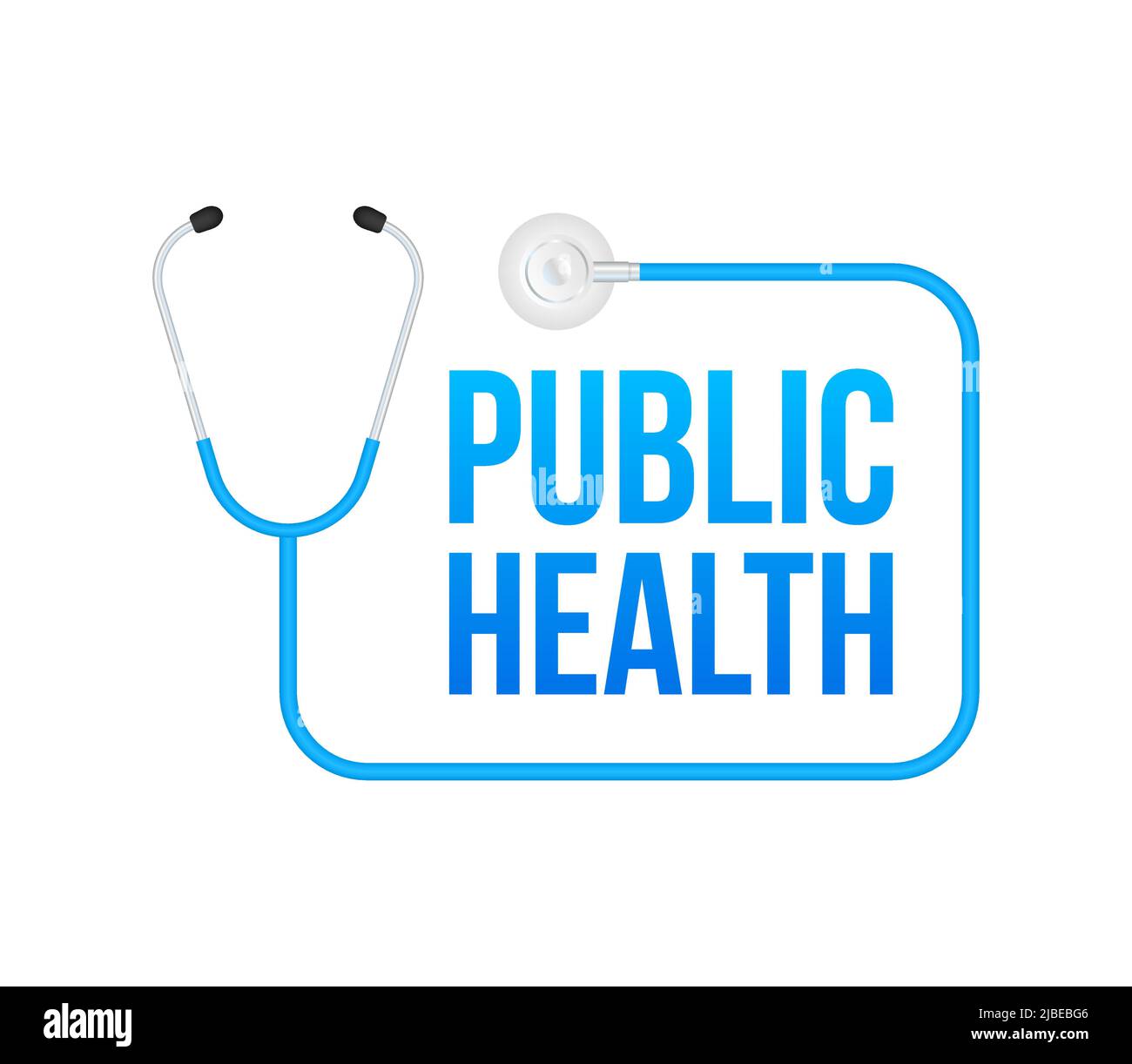 Sanità pubblica. Badge con icona stetoscopio. Illustrazione vettoriale piatta su sfondo bianco Illustrazione Vettoriale