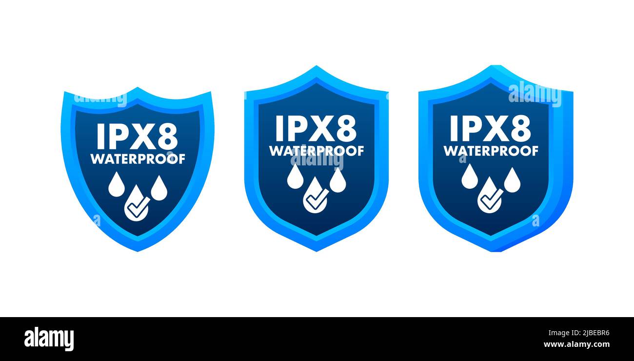IPX8 cartello di indicazione del livello di impermeabilità e resistenza all'acqua Illustrazione Vettoriale