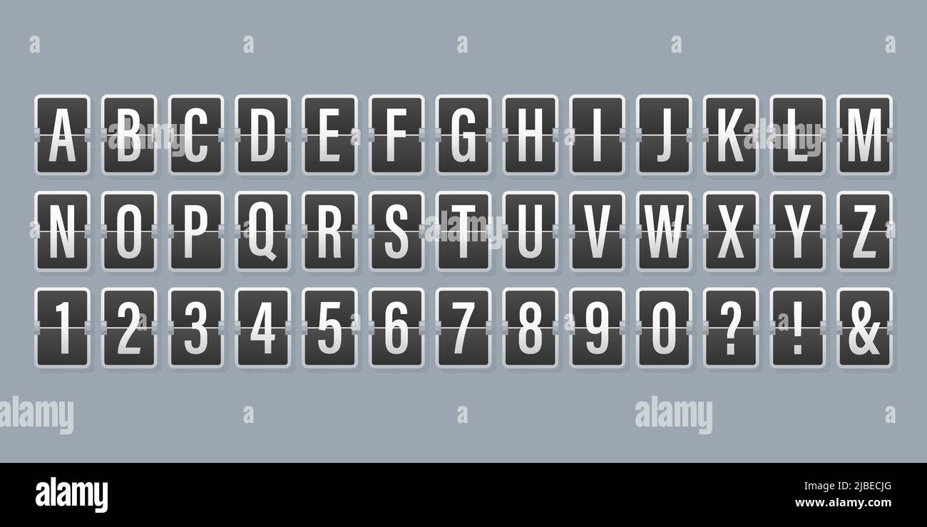 Alfabeto retrò 3D con quadro di valutazione meccanico aeroportuale. Icona isolata su sfondo bianco Illustrazione Vettoriale