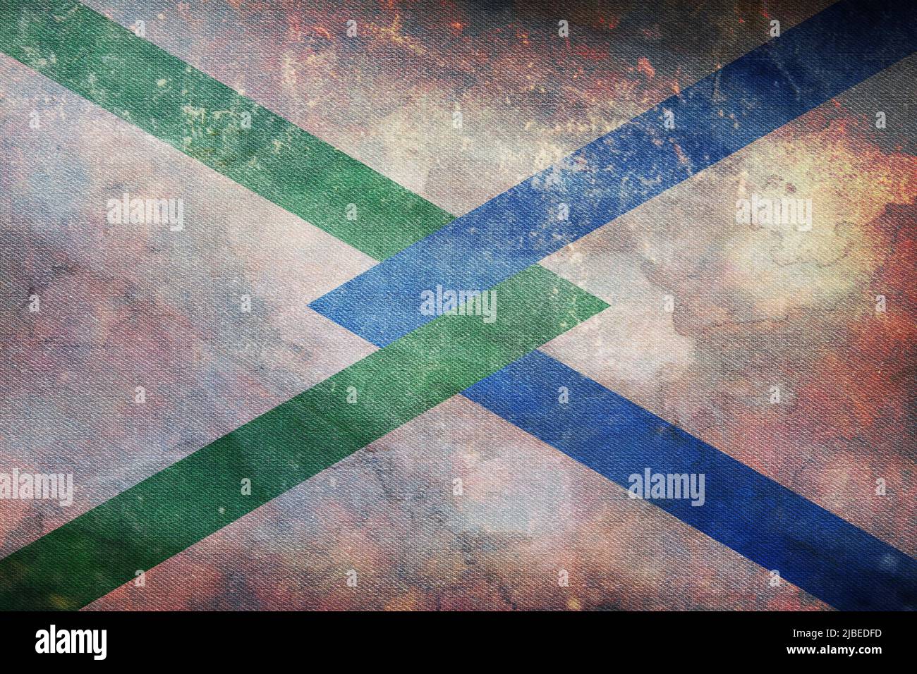 Vista dall'alto della bandiera retrò Hamme Fiandre Orientali, Belgio con texture grunge. Viaggio belga e patriota concetto. Nessun flagpole. Layout del piano, progettazione. Allarme b Foto Stock