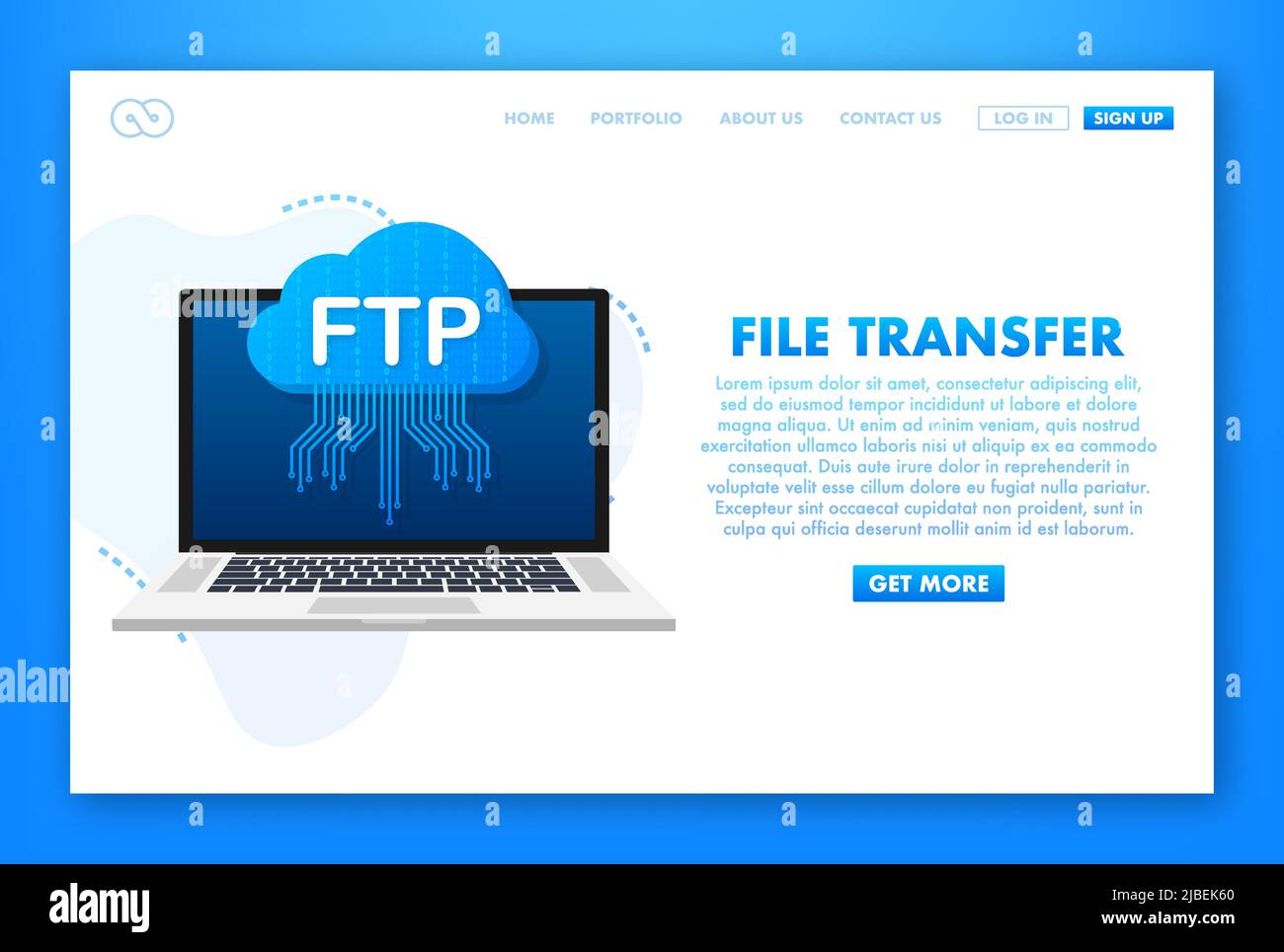 Icona di trasferimento file FTP sul portatile. Icona della tecnologia FTP. Trasferire i dati al server. Illustrazione vettoriale Illustrazione Vettoriale