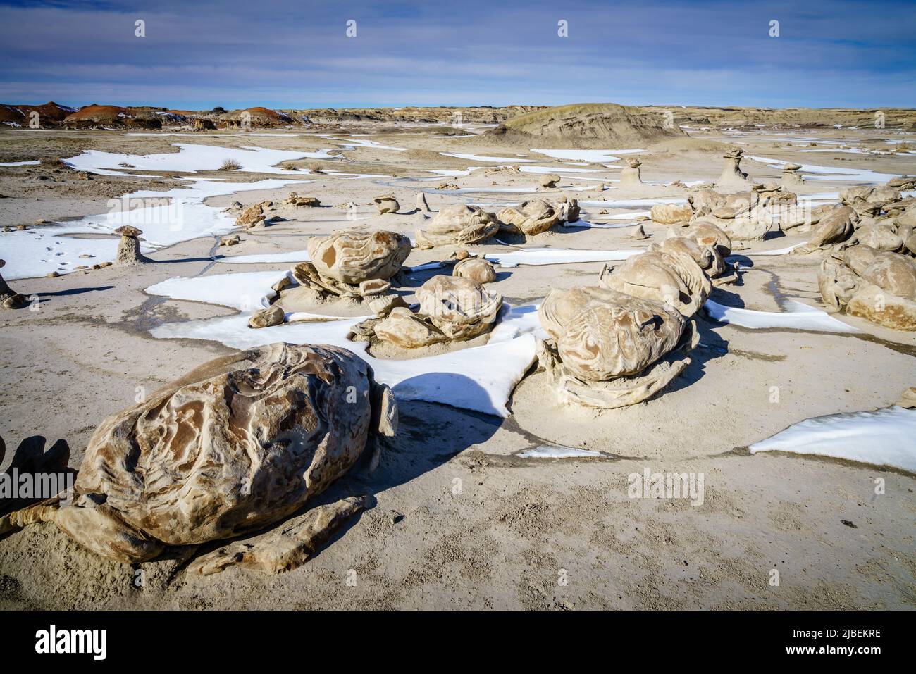 Vista panoramica della zona naturalistica di Bitti De-Na-Zin nel New Mexico in inverno Foto Stock