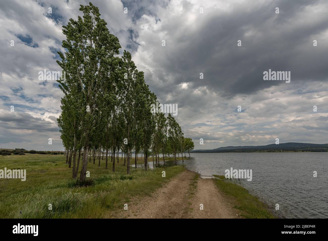 Vista sul lago artificiale alange, Badajoz, Extremadura, Spagna Foto Stock