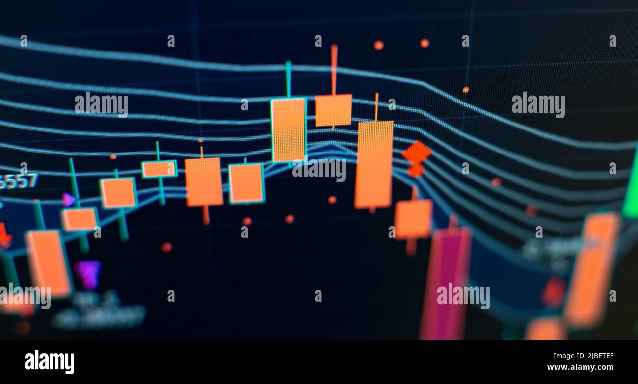 Grafico di trading in concetto grafico con copyspace adatto per investimenti finanziari o tendenze economiche business idea Foto Stock