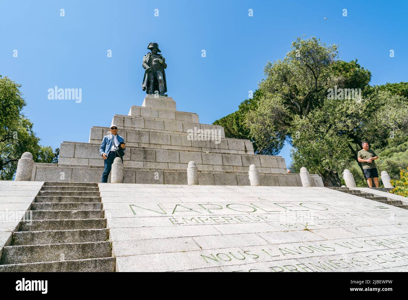 Monumento commemorativo di Napoleone Bonaparte l'imperatore di Francia del 1st ad Ajaccio, Corsica Foto Stock