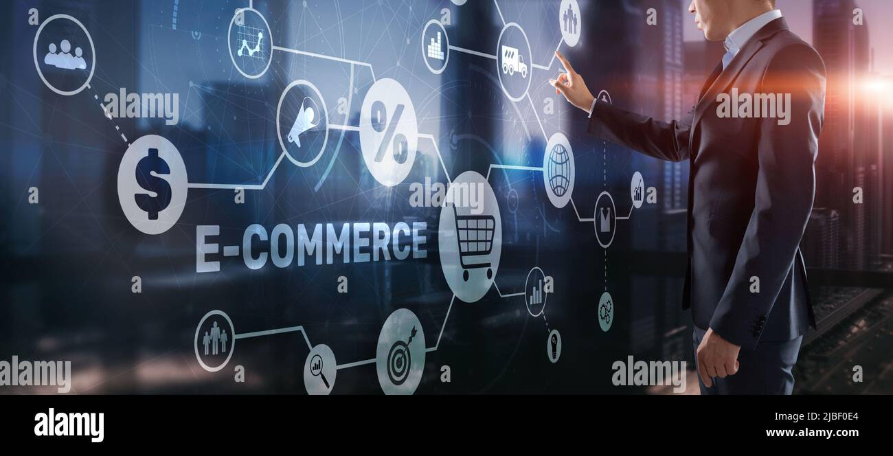 E-commerce Business Digital Marketing Concept. Commercio elettronico Foto Stock