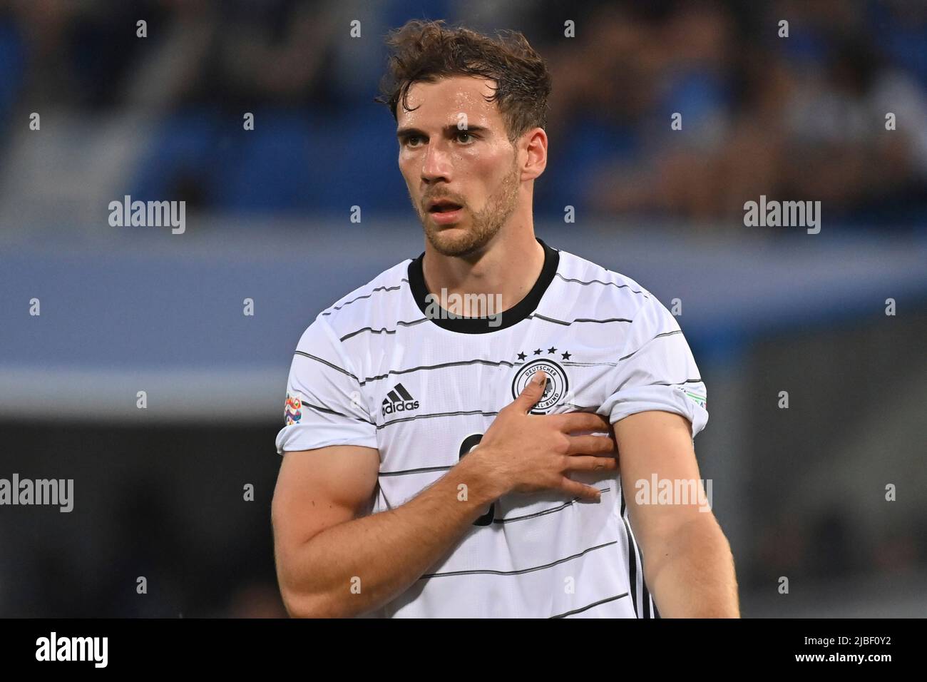 Bologna, Italia. 04th giugno 2022. Leon GORETZKA (GER), azione, immagine singola, singolo motivo tagliato, metà figura, metà cifra. Football UEFA Nations League, fase di gruppo 1.matchday Italy (ITA) - Germany (GER) 1-1, on June 4th, 2022, Renato Dall `Ara Stadium Bologna Credit: dpa/Alamy Live News Foto Stock