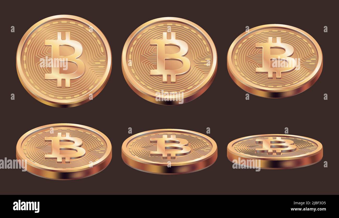 Bitcoin. Crypto soldi blockchain monete rete di investimento simboli vettore decente realistico bitcoin illustrazioni Illustrazione Vettoriale