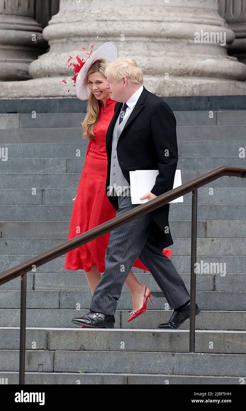 03 giugno 2022 - Londra, Inghilterra, Regno Unito - Carrie Symonds e Boris Johnson lasciano il Servizio Nazionale del Ringraziamento, la Cattedrale di St Paul Foto Stock