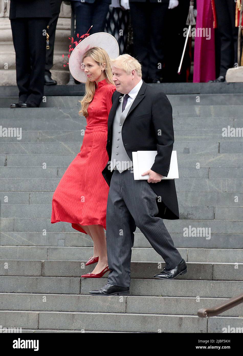 03 giugno 2022 - Londra, Inghilterra, Regno Unito - Carrie Symonds e Boris Johnson lasciano il Servizio Nazionale del Ringraziamento, la Cattedrale di St Paul Foto Stock